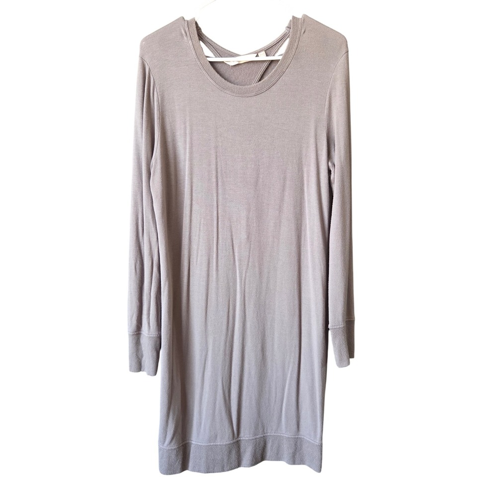 Athleta Nirvana Go-to Taupe Crossover Open Back Sweatshirt Mini Dress XS Soft‎